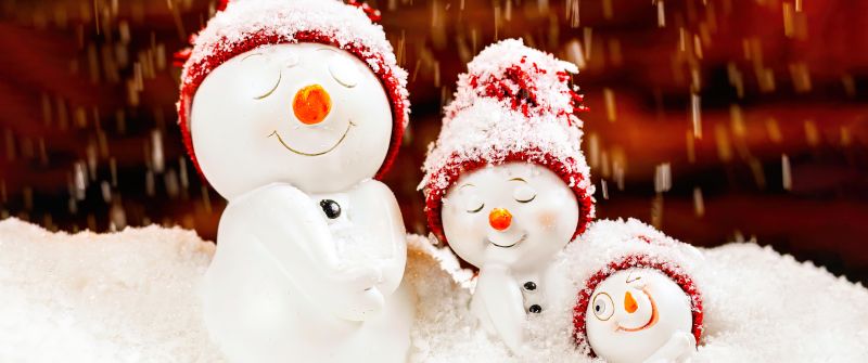 Snowman, Family, Cute figure, Winter, Snowfall, 5K, Adorable, Navidad, Noel