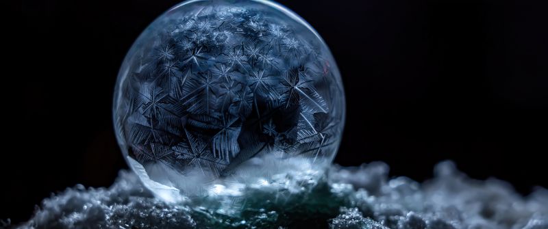 Frozen bubble, Dark aesthetic, Soap Bubble, Crystal, Winter snow, Frosty, Macro