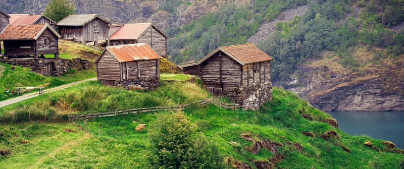 Hilltop, Wooden House, Norway, Rural, Landscape
