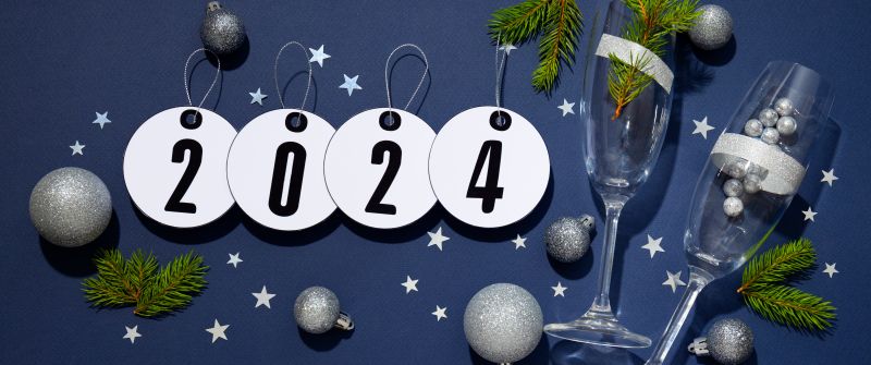 2024 New year, Blue aesthetic, Party confetti, Decoration, 5K, New Year celebrations