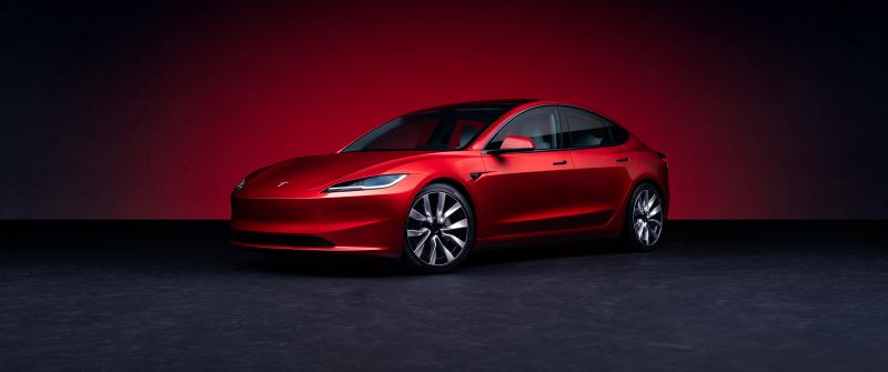 Tesla Model 3, Electric Sedan, 2023, Electric cars, Red aesthetic