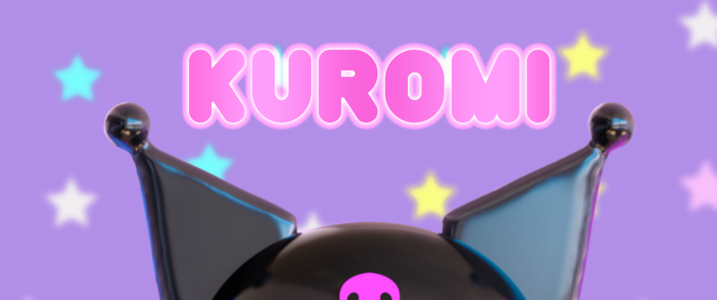 Kuromi, 3D, Aesthetic, Purple background, Ultrawide