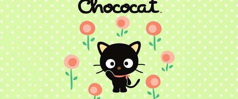 Chococat, Cute cartoon, Green background, Polka dots, Sanrio