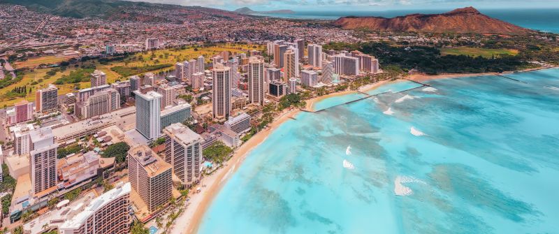 Honolulu, Aerial view, Hawaii, Beach, Cityscape