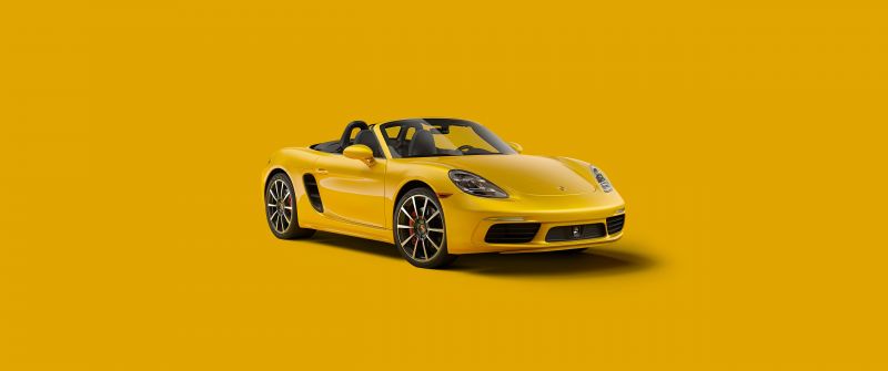 Porsche 718 Boxster, Yellow aesthetic, 5K, CGI, Yellow background