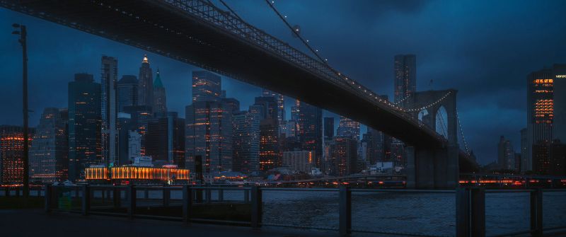 New York City, Brooklyn Bridge, Night, Dark aesthetic, Cityscape