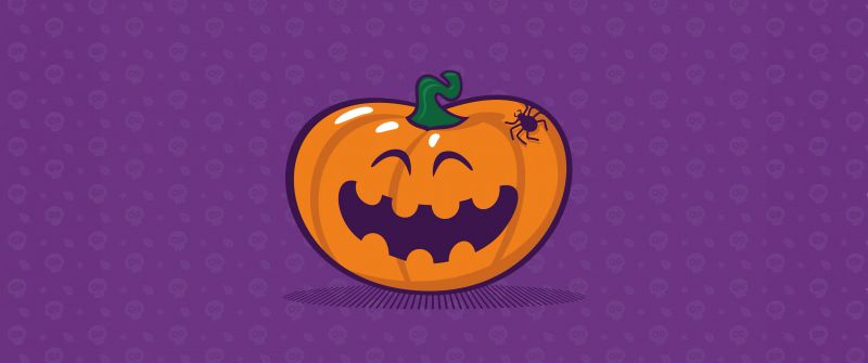 Halloween Pumpkin, Purple background, 5K, Smiling, Cute art, Halloween background