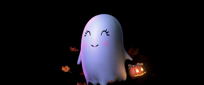 Cute ghost, Halloween night, Kawaii, AMOLED, Cute art, 5K