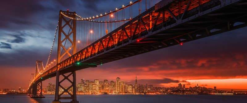 Golden Gate Bridge, Night City, San Francisco, Cityscape, California, Sunset, Aesthetic