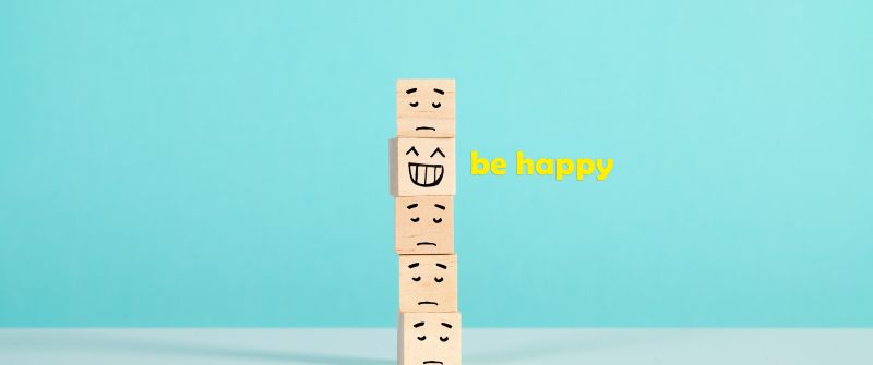 Be happy, Emoticons, Sad, Joy, Cyan background, 5K, 8K, Cuteness