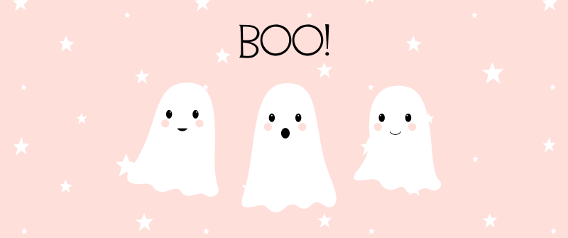 Cute Halloween, Kawaii cartoon, Cute ghost, Minimalist, Peach background, October, Simple