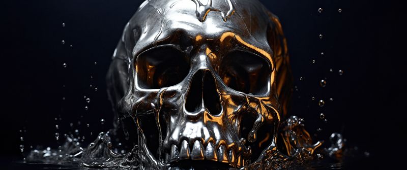 Skull, Melting, AI art, Spooky, 5K, Dark background