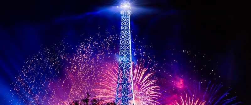 Eiffel Tower, Fireworks, Bastille Day, Night, Paris, France