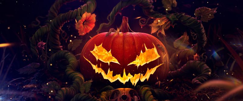 Halloween Pumpkin, Surreal, Scary, 5K, 8K, Digital Art, Evil laugh