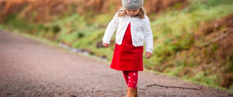 Cute Girl, Child, Adorable, Road, Red dress, Winter, Cold