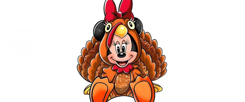 Minnie Mouse, Turkey, Happy Thanksgiving, 5K, 8K, White background