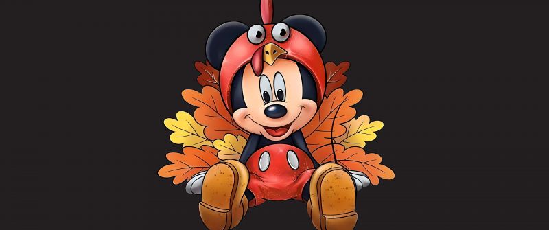 Mickey Mouse, Thanksgiving, Disney, Turkey, 8K, Dark background, 5K
