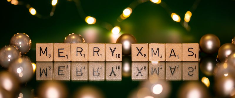 Merry Xmas, Scrabble letters, Wooden Blocks, Christmas lights, Bokeh, Aesthetic Christmas, 5K, Navidad, Noel