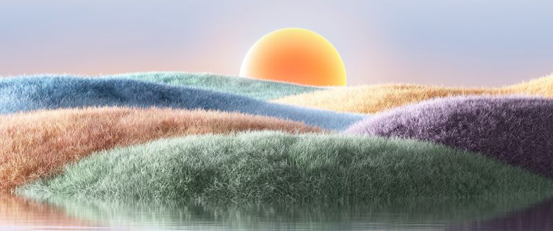 Sunset, Microsoft Design, Colorful, Aesthetic, 5K