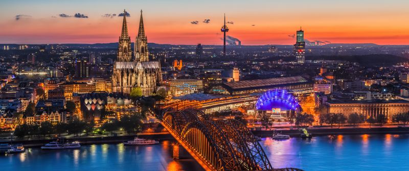 Cologne Cathedral, Germany, Hohenzollern Bridge, Cologne, Sunset, Cityscape, Historical landmark