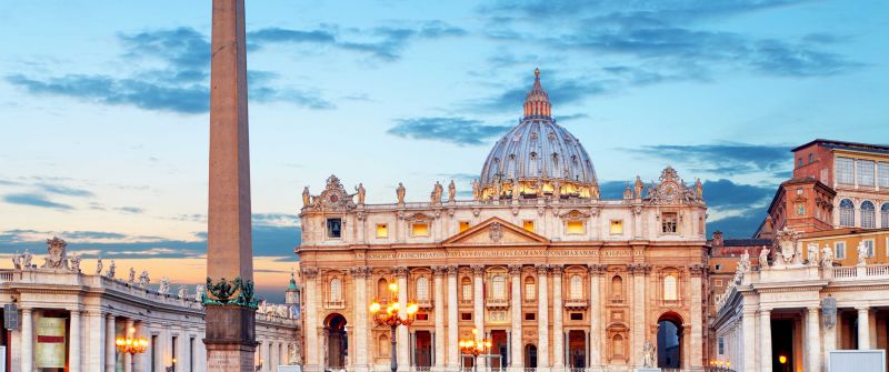 St Peter's Basilica, Vatican City, Baroque architecture, Church, 5K, Sunset, Dusk, Historical structure