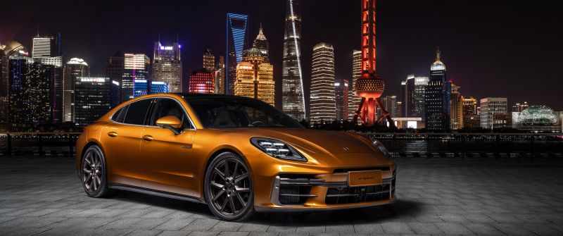 Porsche Panamera Turbo E-Hybrid, Shanghai, China Central TV Tower, Night, Cityscape, 5K, 8K, 2024