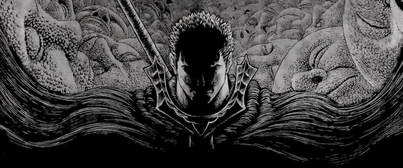 Berserk, Guts, Black and White, Monochrome