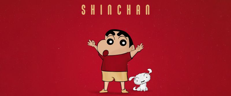 Shin-chan, Shiro, 5K, Red background, Shinchan Nohara, Cartoon