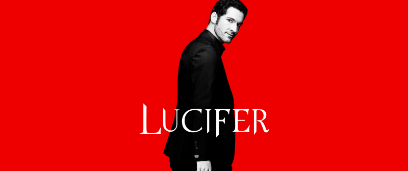 Lucifer, 5K, Tom Ellis, Lucifer Morningstar, Red background, TV series