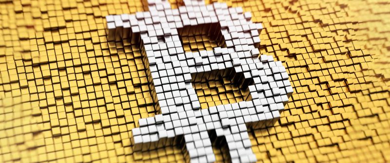 Bitcoin, 3D background, 5K, 3D cubes, Yellow background, Cryptocurrency