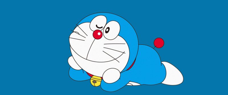 Adorable, Doraemon, Cartoon, Illustration, Blue background, Smiling