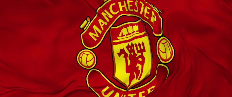 Manchester United, Flag, Football club, Red background, Logo