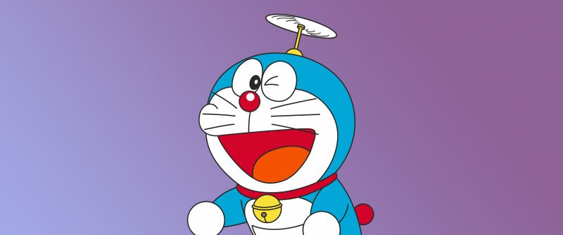 Doraemon, Minimalist, Purple background, Cartoon
