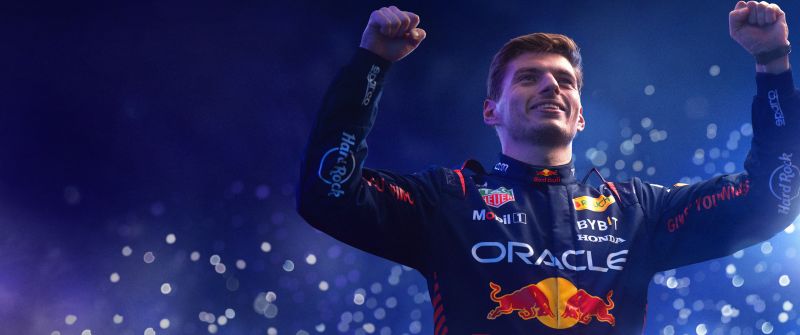 Max Verstappen, F1 2023, Champion, Blue background