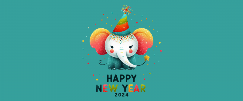 Happy New Year 2024, 8K, Elephant cub, Cute art, AI art, 5K
