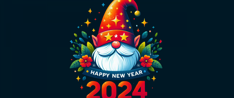 Happy New Year 2024, Santa Claus, AI art, Dark background, Illustration, 5K