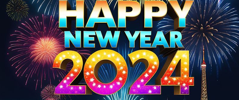 Happy New Year 2024, Fireworks, AI art, Vibrant, CGI