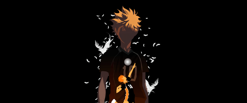 Shoyo Hinata, Haikyuu, AMOLED, 5K, 8K, Black background, Faceless, Minimal art