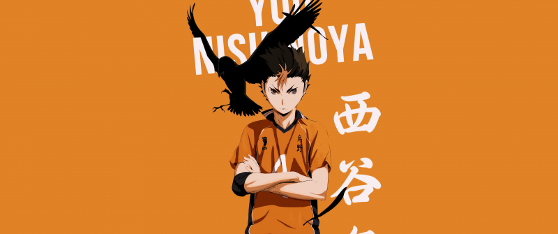 Yu Nishinoya, Haikyuu, Orange background, 8K, Minimalist, 5K