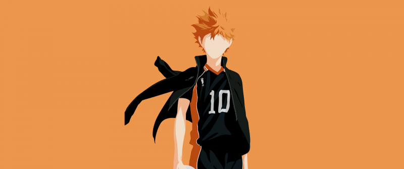 Shoyo Hinata, Haikyuu, 8K, Minimalist, Volleyball, Orange background, 5K