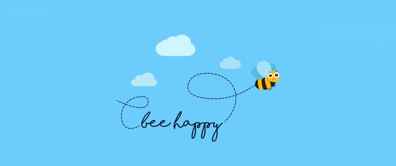 Bee happy, Clear sky, Sky blue, Clouds, Bee, Simple