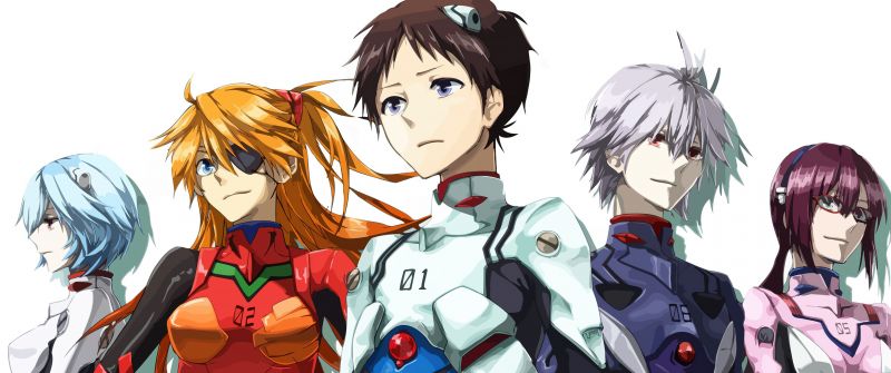 Neon Genesis Evangelion, Character art, Rei Ayanami, Asuka Shikinami Langley, Shinji Ikari, Kaworu Nagisa, 5K