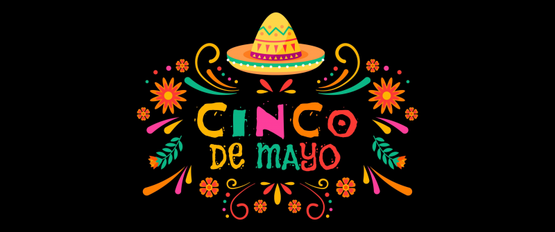 Mexican holiday, Cinco de Mayo, Colorful, AMOLED, Black background