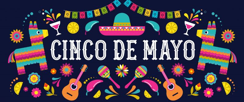 Cinco de Mayo, Ultrawide, 8K, Mexican holiday, Colorful, Dark blue, 5K