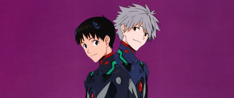Shinji Ikari, Kaworu Nagisa, Neon Genesis Evangelion, Purple background, 5K, 8K