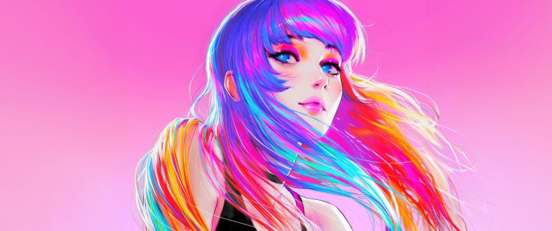 Beautiful girl, Colorful art, Girly backgrounds, AI art, Pink background