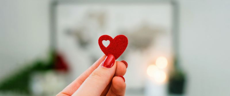 Red heart, Hand, 5K, Bokeh Background, Valentine