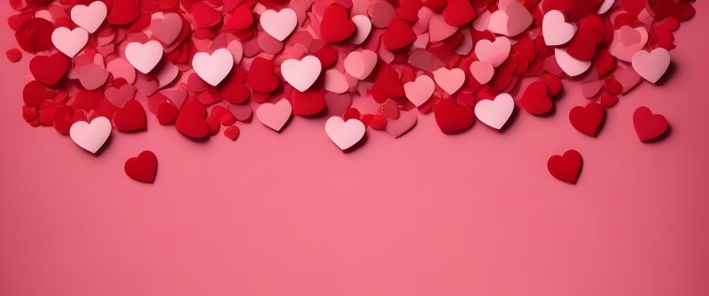 Red hearts, Pastel background, Pastel red, Red aesthetic, Love hearts, Ultrawide