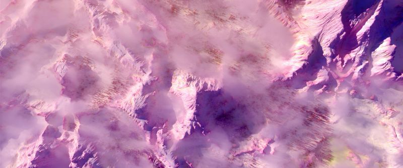 Infrared, Mountain range, Aerial view, 5K, Above clouds, Digital Art