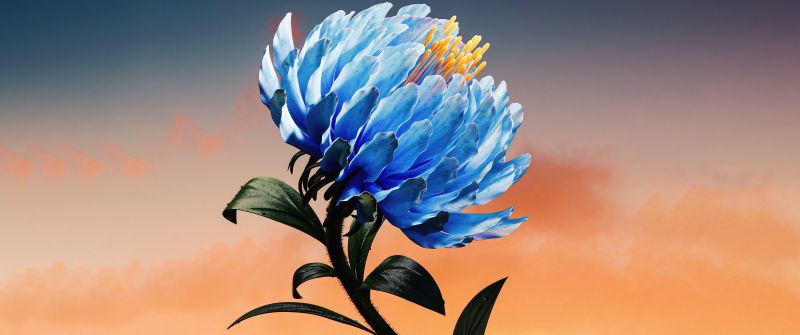 Blue flower, Digital Art, Blossom, 5K, 8K, Digital flower